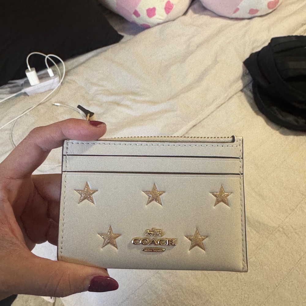Coach Ivory Card Holder with Gold Stars